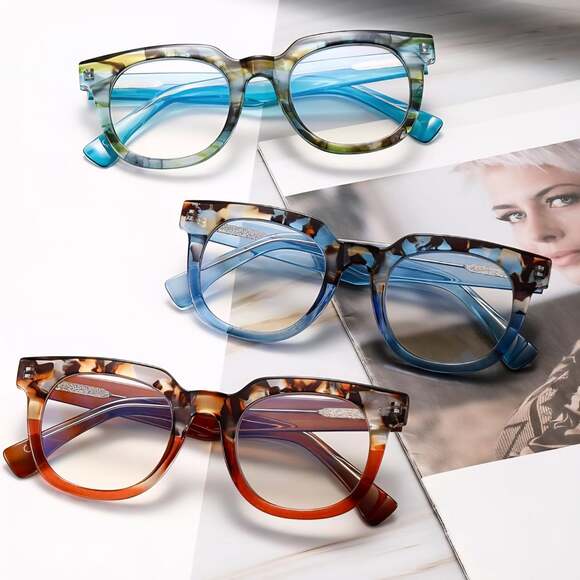 NWT 3pcs. +3.50 Quality Fun Reading Glasses Tortoiseshell/Ombre Blue/Brown/Green - Picture 7 of 16